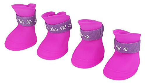 Pet Waterproof Boots,Fdit 4Pcs Pet Dog Rain Shoes Silicone Waterproof Anti-slip Protective Rain Shoes for Dog Small Animal (L/Purple)