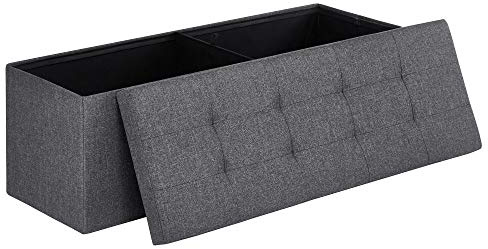 SONGMICS MAZIE Collection - 43 Inches Folding Storage Ottoman Bench, Ottoman Foot Rest, End of Bed Bench, Storage Chest, Load 660 lb, for Living Room, Bedroom, Entryway, Dark Gray ULSF77K