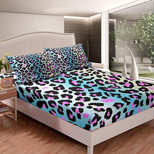 Mädchen Tarnunguflage Spannbettlaken 140x200cm Rosa Blau Geometrisches Bedrucktes Spannbetttuch für Kinder Schlafzimmer Marmormuster Bettlaken Set Novel weich Mikrofaser Dekor 2St