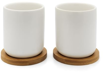 Bredemeijer - Tazza da tè Umea con sottobicchieri in bambù - 200 ml - Bianco - s/2