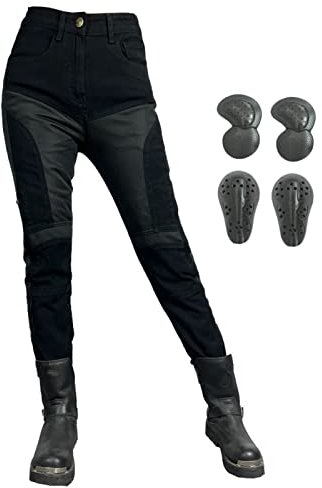GEBIN Damen Motorradhose Jeans Atmungsaktiv Motorrad Hose Motorradrüstung Schutzauskleidung Motorcycle Biker Pants 4 x Schutz Ausrüstung (Schwarz,S=W31.5''(80cm))