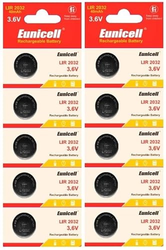 EASTCELL 10 x LIR2032 Li-Ion uppladdningsbara 3,6 V batteriknappcell CR2032 uppladdningsbar