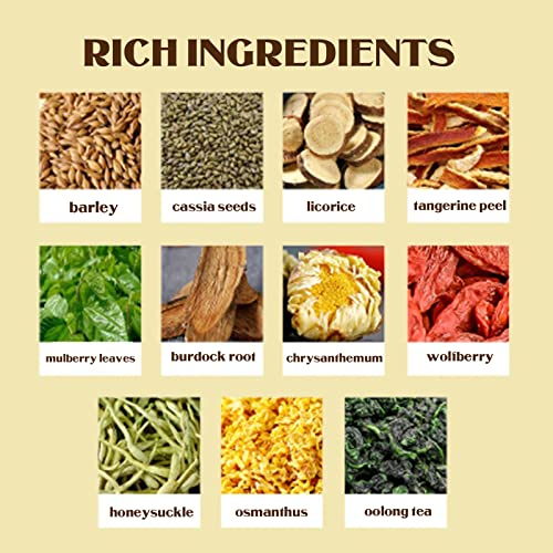 Thé, avec Chrysanthème, Graines de Cassia, thé Oolong, Chèvrefeuille, Osmanthus, Goji, Sachets de Boisson santé à Base de Plantes, Cadeaux pour les Buveurs de thé, 20 Sachets de thé