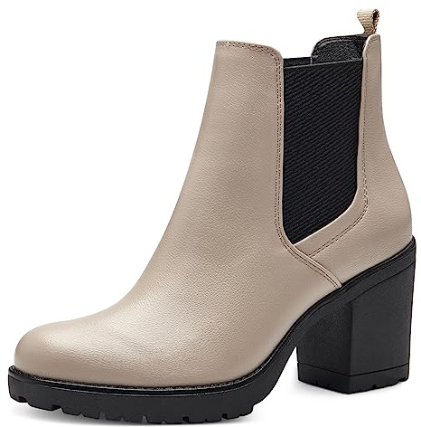 MARCO TOZZI Damen Chelsea Boots aus Kunstleder mit Absatz, Beige (Ivory Comb.), 39
