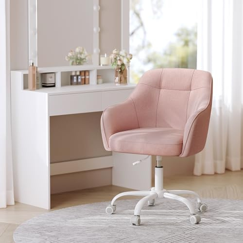 SONGMICS Swivel Desk Chair, Adjustable Height, Armrests, 110 kg Load, Cotton-Linen Fabric, Home Office, Study, Bedroom, Jelly Pink OBG019P11
