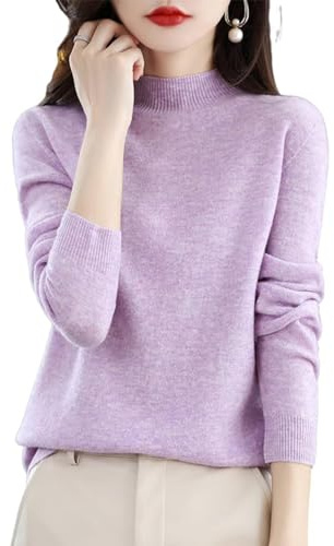 CUSON Kashmirtröjor för kvinnor, 100 % kashmir långärmad rund hals mjuk varm pullover stickade tröjor