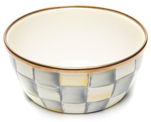 MACKENZIE-CHILDS Enamel Pinch Bowl, Small Bowl for Kitchen Ingredients, 1.5-Cup Capacity, Gray-and-White Sterling Check