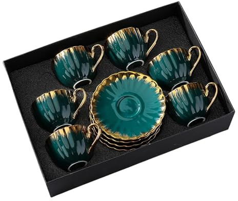 Gitohoni Cappuccino-Tassen mit Untertassen, 6er-Set, Kaffeetasse aus Porzellan mit Goldrand, für doppelten Espresso, Latte, Café Mokka, Tee