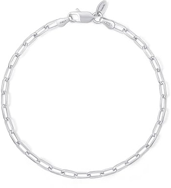 Amberta Solid 925 Sterling Silver Paperclip Bracelet for Women Men | Italian Paperclip Link Chain Bracelet | Silver Link Charm Bracelet 7 8 inch: 8 inch Silver Link Bracelet 3 mm