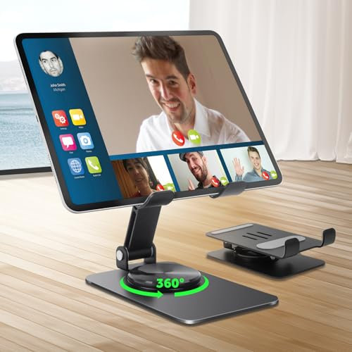 Hotut Soporte Ajustable y Plegable 360° Multiángulo para Móvil y Tablet, Compatible con Pantallas de 4 a 13 Pulgadas - Negro