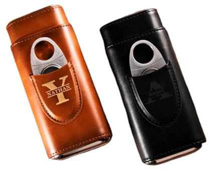 Personalized Cigar Case with Cutter,Custom Engraved Cigar Holder,Gifts for Men,Groomsmen Gifts,Gift for Dad,Husband,Boyfriend,Valentine's Day,Birthday Gift (Black)