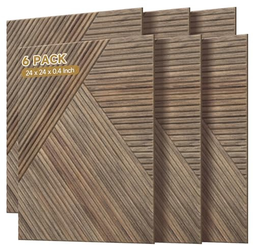 Autorific Acoustic Wall Panels,6 Pack Total Size 72 x 48 Inches,Self-Adhesive Decorative Acoustic Panels for Wall and ceiling,3D UV Printing with Wood Look,Natural Walnut