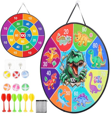 LAMEK Cible de fléchettes Velcro double face pour enfants 66 cm - Pliable - Jeu de balle Velcro avec 6 balles collantes - 6 fléchettes - Pour l'intérieur et l'extérieur - Pour garçons et filles à