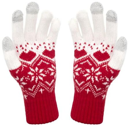 LJCZKA Schneeflocke Winter Touchscreen Handschuhe für Damen Herren Thermo Warm Winterhandschuhe Dicke Strickhandschuhe für Kaltes Wetter Weihnachten (Rot)