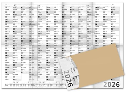 Timr Calendrier mural 2026 XXXL – Calendrier A1 14 mois – Grands champs avec plus d'espace pour écrire – Division trimestrielle I tr401