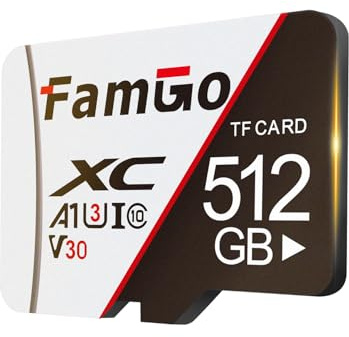 FamGo Tarjetas de Memoria Micro SD de 512 GB, Tarjeta SD, vídeo UHD para GoPro, cámara de acción, cámara 4K Pro, Smartphone, Tarjeta de Memoria MicroSDXC UHS-I U3 A1 V30
