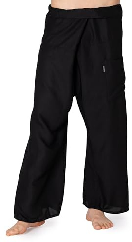 PANASIAM Pantalon de Pêcheur Thaï - Pantalon Portefeuille 2 Longueurs | Viscose, largeur ajustable, pantalon yoga & arts martiaux unisexe, aussi en version longue, pour la plage & journées chaudes
