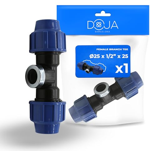 DOJA Barcelona PP MDPE Vattenslangskopplingar i T-form - 25x1/2x25mm - Snabb installation - Vattenkoppling, Robust, Säker Anslutning, T-formad kompressionskopplingar, Polyetenkoppling