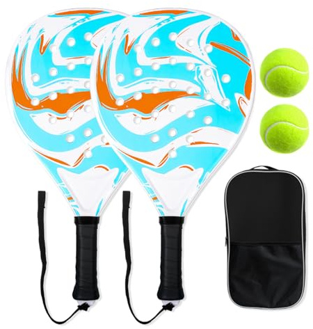 Set Racchette Beach Paddle - Racchetta Padels Superficie Fibra Carbonio Leggera | Racchette Beach-Tennis con Presa Antiscivolo, Borsa | Adulti Bambini, Vacanze Estive, Viaggio Sport Esterno