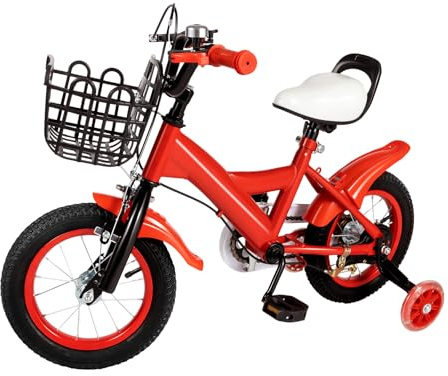 AOAPUMM Bicicletta per bambini da 12 pollici, con sella regolabile, per bambini dai 3 ai 9 anni, colore: rosso/giallo/blu (rosso)