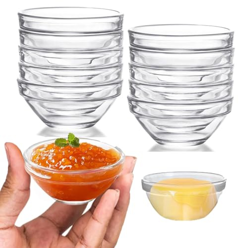 Wxinsheng Cuenco de Cristal,10 Pieza 75 ml Scuencos Multiusos de Vidrio Transparente,Mini Cuencos para Salsas,para Servir Preparación de Cocina,Postres,Salsas,Dulces