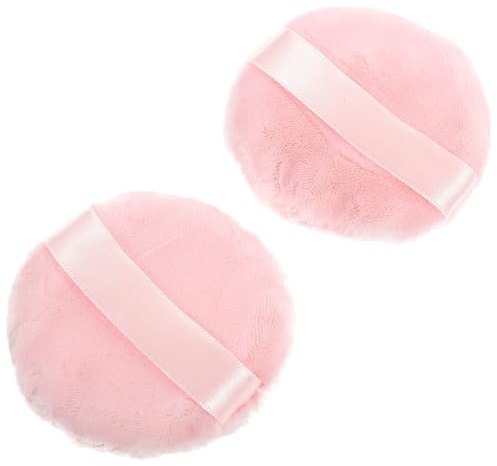 SOESFOUFU 2 Borlas de Maquillaje de Algodón Rosa, para Polvo y Base, Reutilizables, Suaves, Uso en Casa y Viaje
