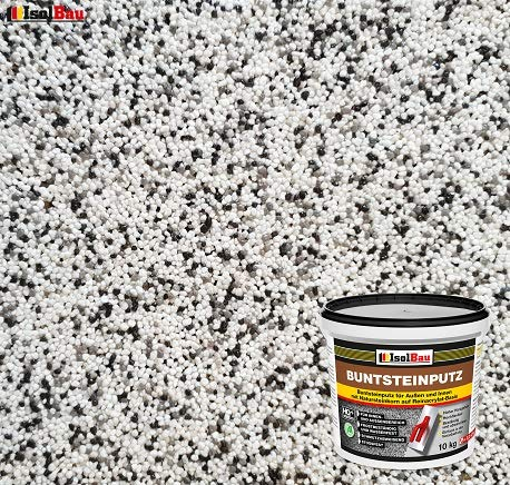 Isolbau BP20 Enduit de pierre colorée pour l'extérieur et l'intérieur (blanc, gris, noir) 10 kg – Plâtre mosaïque résistant au gel, imperméable et résistant aux chocs