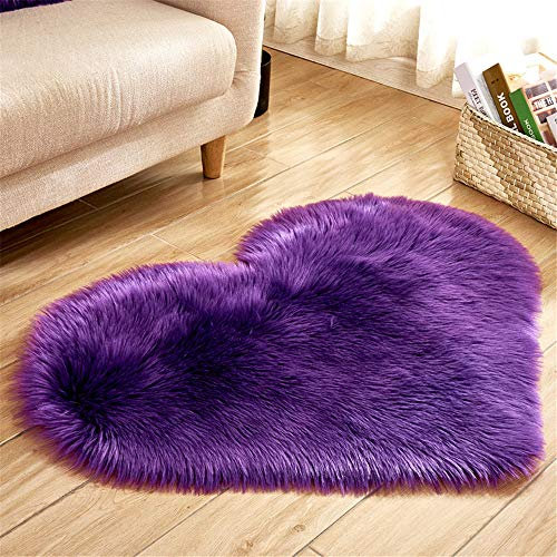 Hiser Herzförmig Teppich Wohnzimmerteppich Langflor Weich Flauschig Teppiche Anti-Rutsch-Shaggy-Bereich Esszimmer Home Innenbereich Schlafzimmer Bodenmatte (Lila,60x60cm)