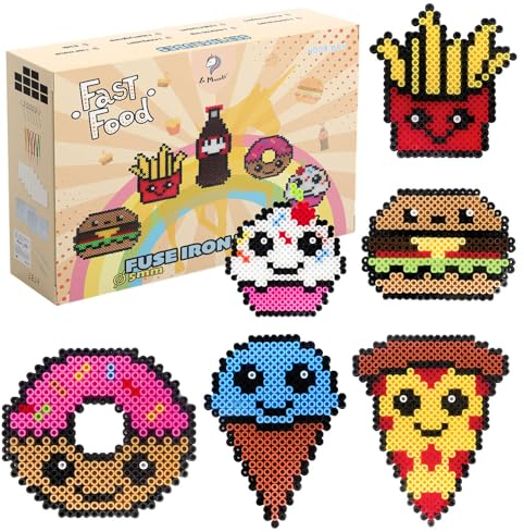 La Manuli Bügelperlen Set 4000 Stück 5mm Steckperlen 10 Farben, 2 Steckplatten, Anhänger, Kühlschrankmagnete, Bügelperlenset mit lustige Muster, DIY Spielzeug für Mädchen und Jungs