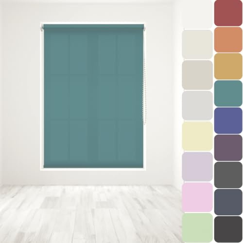 Straight Edge Dim-Out Roller Blind - Easy Fit Home Office - 120cm Width x 160cm Width Drop - Teal