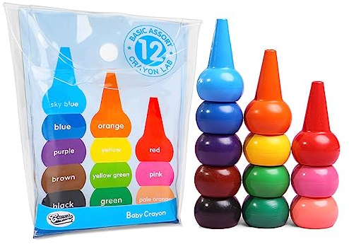 Crayones para Niños Pequeños, 12 Colores Brillantes Crayones Pintura Lavable, Dedos Crayones con Agarre de Palma, Lápices de Cera Seguros para Colorear y Pintar, Juguetes Apilables