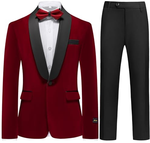 Boy Tuxedo Suit Set Velvet Kid Ring Bearer Outfit Wedding Wine Red 5-6