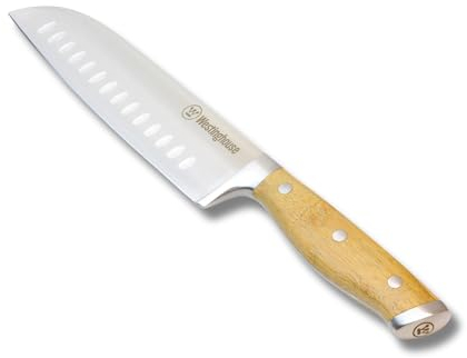 Westinghouse 17.5cm Japanese Santoku Knife for Home Kitchen and Restaurant, Stainless Steel Blade with Ergonomic Handle for Cutting Fruit, Vegetables and Meat, Bamboo