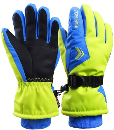 POPUBABI Handschuhe Kinder Wasserdicht Gefüttert Skihandschuhe Junge Mädchen Stilvoll Winterhandschuhe Warme Schnee Winddicht Fahrradhandschuhe
