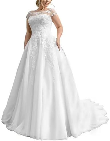 SEVENYXX Vestido de Novia Aumenta el Tamaño, Princesa Encaje, Civil, Blanco, 46