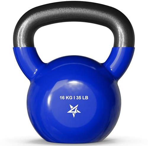 Yes4All AKN6 Vinyl Coated Cast Iron Kettlebell, 16 kg, Blue