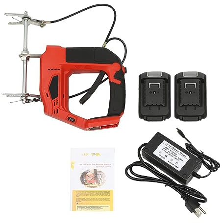 GEYOPMID Electric Honey Extractor, YKDF2000-W Black and Red Honey Extractor Electric with SL-OXCO1 Charger Brushless Handheld Electric Bee Shaker Rechargeable Beehive Frame Shaking Machine