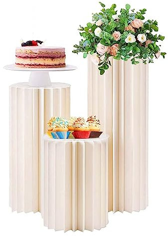 GLFNB Soportes cilíndricos para Fiestas, 3 Piezas, Soporte de exhibición cilíndrico Plegable, centros de Mesa para Bodas, jarrones de cartón, pedestales de exhibición de Flores, Soportes cilíndric