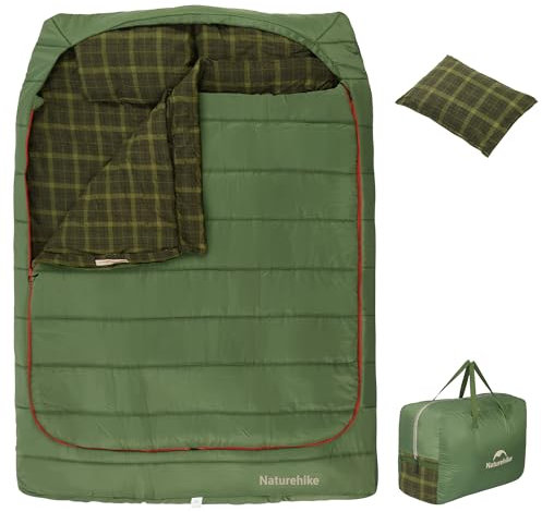 Naturehike Doppelschlafsack mit Kissen, 0-Grad-Flanell, Geeignet für Erwachsene, Paare und Familien, Doppelt Breiter Doppelschlafsack, 2 Personen, Geeignet für Alle Jahreszeiten, Camping, Wandern