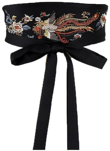 Dinntty Embroidery Waist Belt Chinese Traditional Waistband Phoenix Flower Embroidered Waist Sash Belt Dress Belt Hanfu Decor Corset Tie Belt
