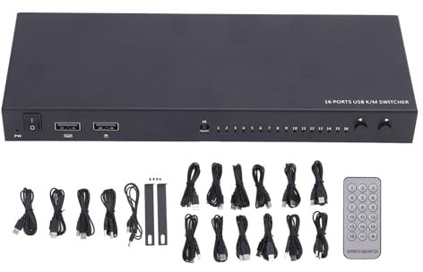 USB Switch Selector, 2 Computers Sharing USB 2.0 Devices Peripheral Switcher Box Hub, 16 Port with LAN Port for Printer, Scanner, Keyboard