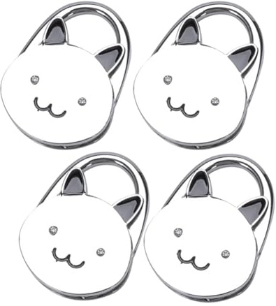 Remingtape Fickhållare med vikbar handväskkrok i silver med katt-tecknat motiv och halkfri gummiundersida