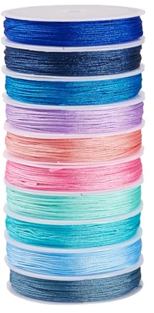 FASHEWELRY 10 Colori Filo di Perle in Poliestere 0,8 mm Cordino di Fiocchi Cinesi Spago Intrecciato Blu Rosa per Cucire DIY Macramé Bracciale Collana Produzione di Gioielli