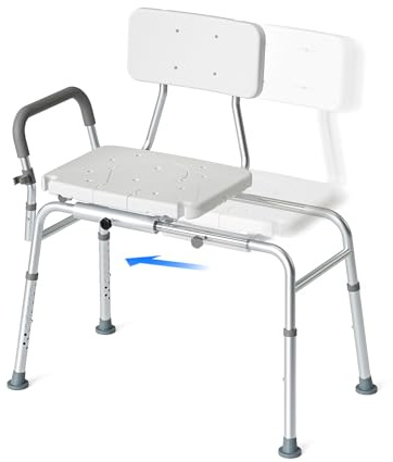 Loyoda Tub Transfer Bench and Sliding Bathtub Shower Chair for Inside Shower Chair for Elderly and Disabled,Adjustable Seat Height, Holds Weight up to 350 Lbs, Bath and Shower Safety, Transfer Bench