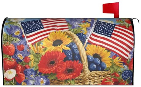Taekifiyy 4th of July American Flag Floral Mailbox Covers Magnetic Letterbox Covers 21x18 Inch for Garden Outdoor Decoration
