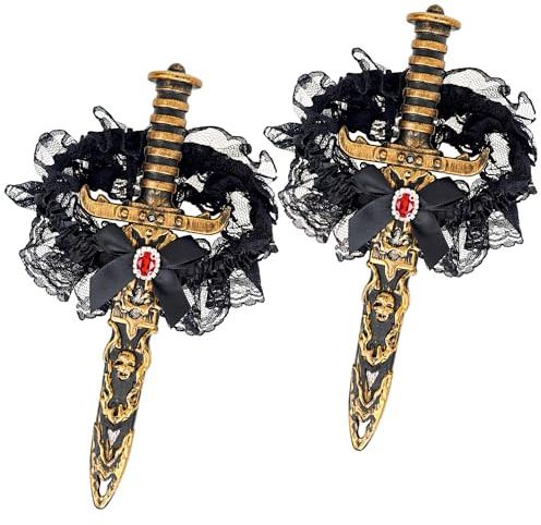 Horolam 2 Piezas Espada Pirata, Espada Pirata con Lazo En La Punta Disfraz De Pirata Accesorios para Mujer Halloween Carnaval (Edición Clásica)