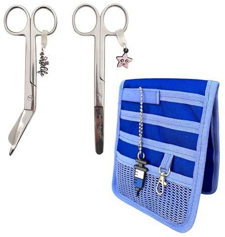 Nurse Life Pack MAXI2 | Tijeras Mayo y Pico Pato y organizador - Punta Roma | - I love it -, Punta Redonda | Enfermera Profesional, Primeros Auxilios, Vendaje. (Acero y Azul oscuro)