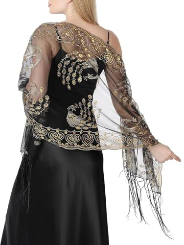 Hsternexy Sciarpa glitterata da donna Stola per abito da sera Capodanno, sciarpa a spalla anni '20, accessori morbidi con paillettes luccicanti in metallo leggero argento, bronzo, Taglia unica