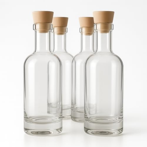 MASSTEELGER 4-Pack 750ml / 25.3 Oz London Style Glass Bottles with Italian Airtight Cork – Durable Leakproof Spirits & Bottles for Wine, Whiskey, Olive Oil, Craft Liqueurs, Cocktail & Vinegar Storage