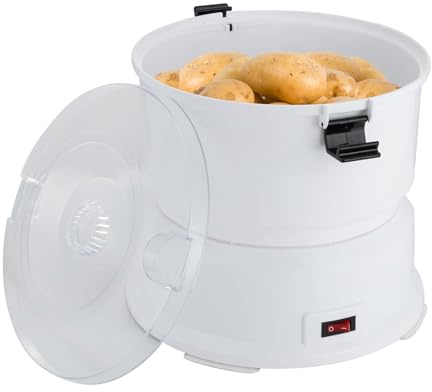 Kartoffelschälmaschine elektrische 85W, Automatischer Kartoffelschäler mit Abtropfkorb, Schnell schälen in 2-4 Min für Kartoffeln Gemüse, rutschfeste Basis, Einfach zu reinigen, Weiß (P01)